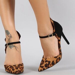 NWT Anne Michelle Leopard Ruffle Mary Jane D’Orsay Pumps